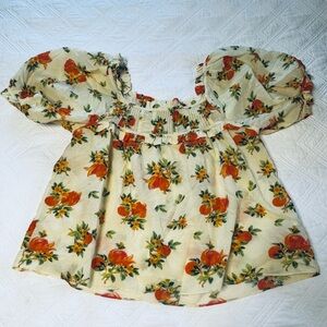 Elie Tahari Citrus Floral Peasant Blouse Size Medium